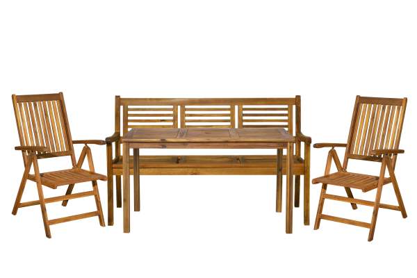 Möbilia Sitzgruppe 1 x Bank + 2 x Stühle + 1 x Tisch Akazie natur