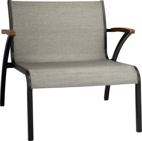 Stern Laris Lounge-Sessel Aluminium schwarz matt/Bezug Textilen Leinen grau/Teakarmlehnen