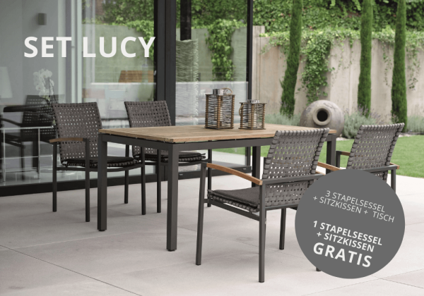 Stern Lucy-Set 3 Stühle mit Tisch 160x90 cm + 1 Stuhl mit. Kissen gratis
