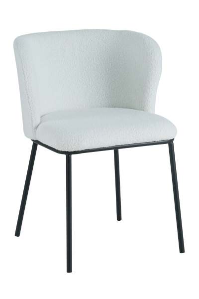 SalesFever Stuhl mit abgerundeter Rückenlehne 2er Set Weiß Bouclé Stoff/Metall