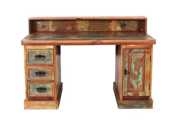 SIT Möbel RIVERBOAT Schreibtisch Altholz mit starken Gebrauchsspuren lackiert bunt