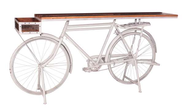 SIT Möbel THIS & THAT Stehtisch aus recyceltem Fahrrad Metall/Altholz weiß/bunt