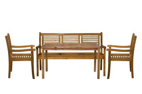 Möbilia Sitzgruppe 1 x Tisch + 2 x Stühle + 1 x Bank Akazie natur