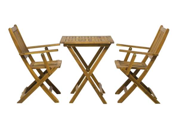 Möbilia Sitzgruppe 2 Armlehnstühle + Tisch 62x62 cm Akazie natur