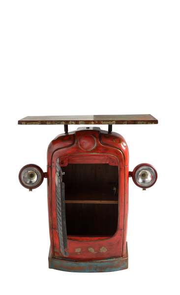 SIT Möbel THIS & THAT Traktor-Schrank Metall/Altholz rot Deckplatte bunt