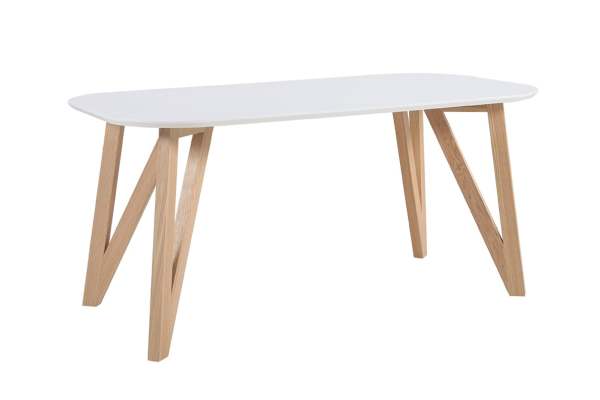 SalesFever Esstisch Weiß matt lackiert massives Eichengestell Ovale Tischplatte