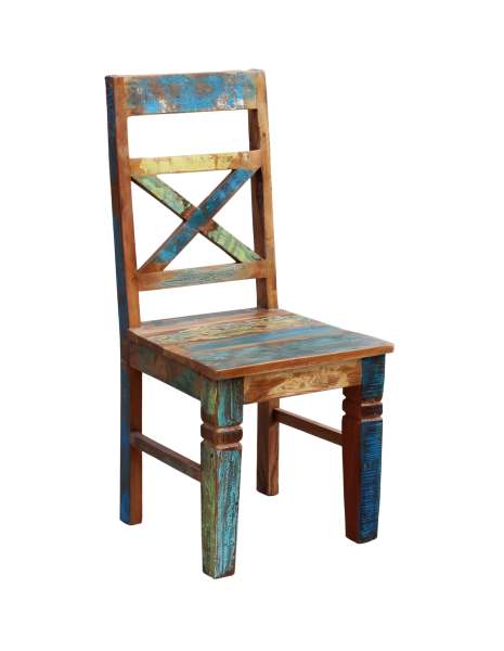 SIT Möbel RIVERBOAT Stuhl Altholz mit starken Gebrauchsspuren lackiert bunt