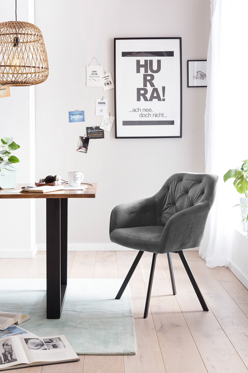 SalesFever Armlehnstuhl schwarz Samt Esszimmerstühle pulverbeschichtet Drehfunktion | 360° Möbel Metallbeine Stühle | mit Beckhuis | 