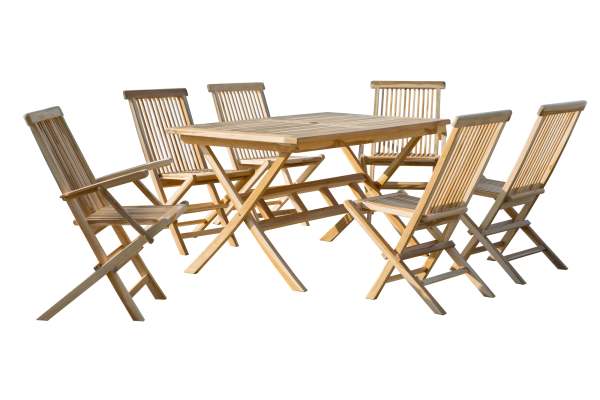 Möbilia Sitzgruppe 4 x Stühle + 2 x Armlehnstühle + 1 x Tisch Teak natur