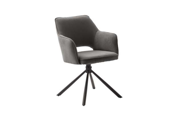 MCA LUZON 4 Fuß Stuhl mit Armlehnen Stahl/Cord-Optik mit Keder 180° drehbar