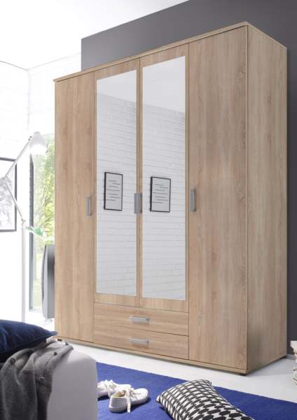 Schlafkontor Karl Kleiderschrank + Spiegel Holzwerkstoff Melamin 4 Türen 160x196x54 cm