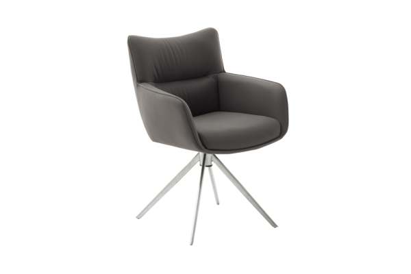 MCA LIMONE 2 4 Fuß Stuhl mit Armlehnen Edelstahl/Leder 360° drehbar